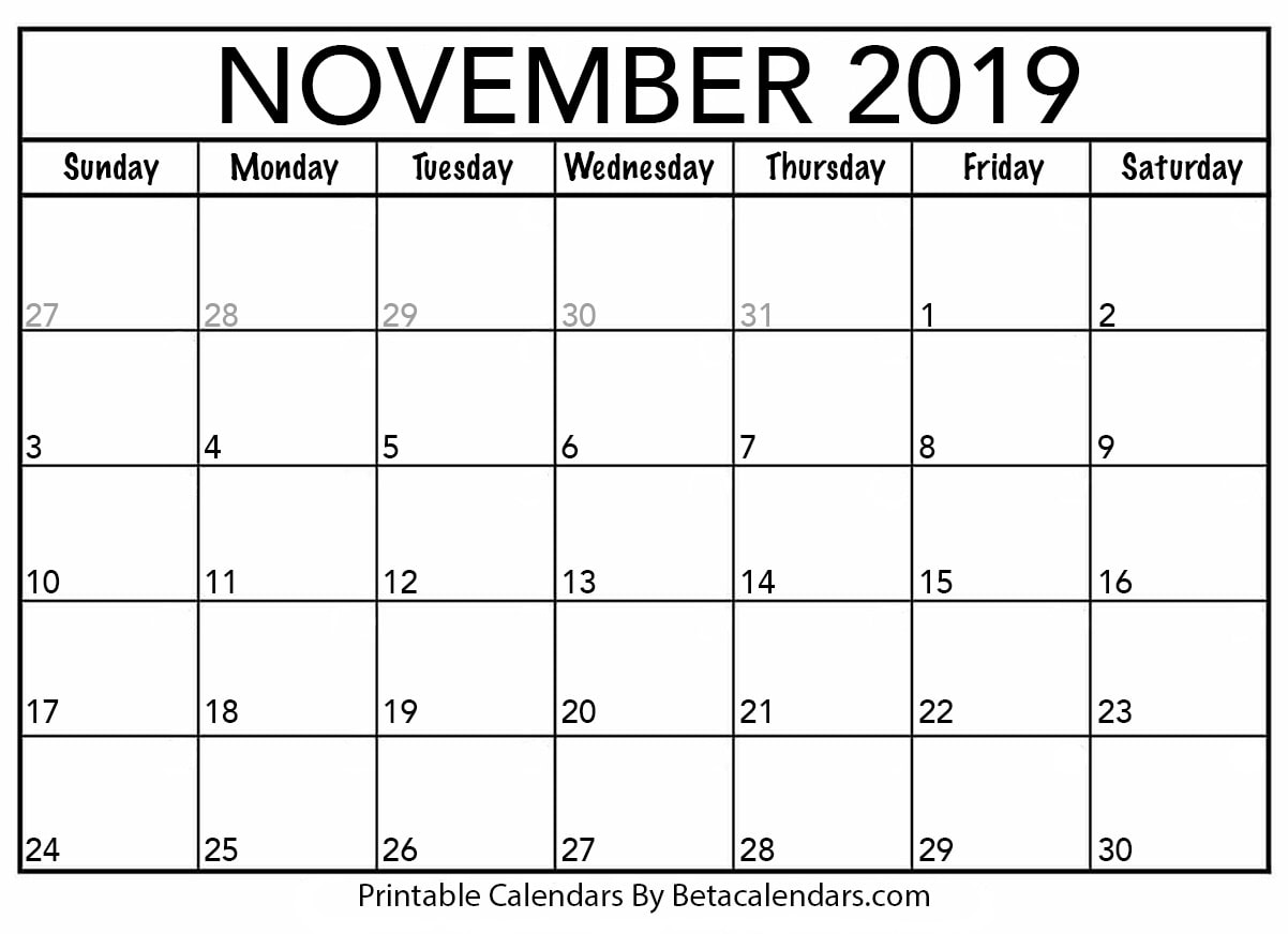 Blank November 2019 Calendar Printable Beta Calendars
