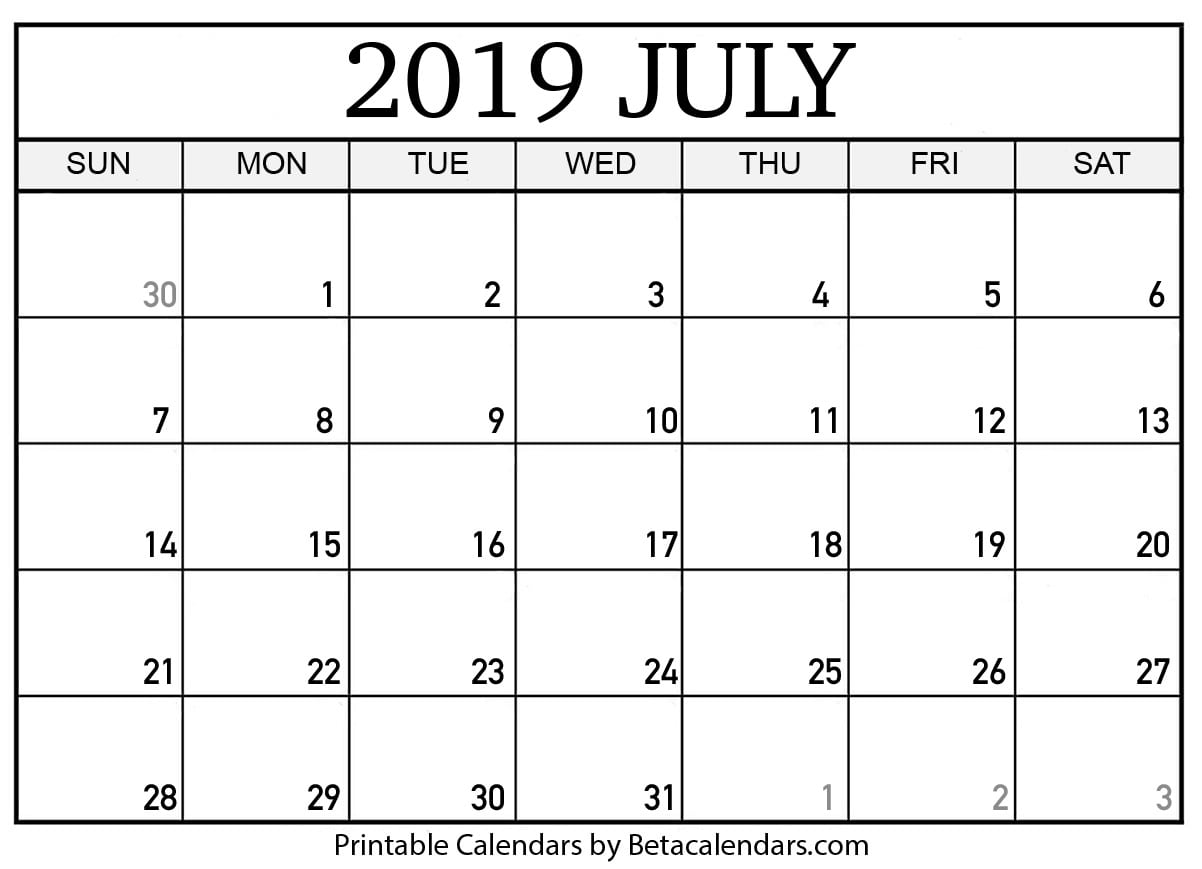 Blank July 2019 Calendar Printable - Beta Calendars