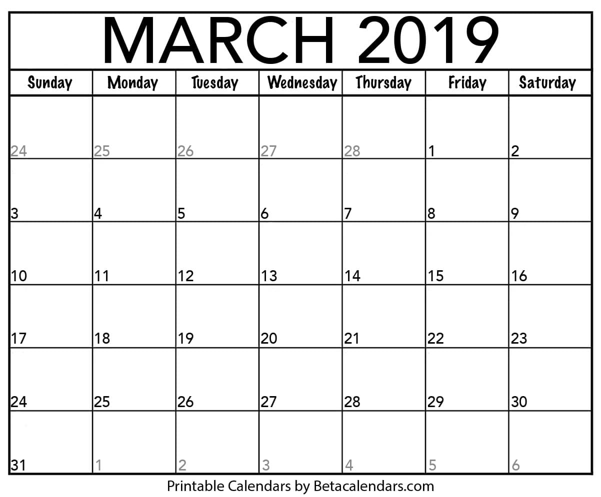 March 2019 Calendar - Beta Calendars