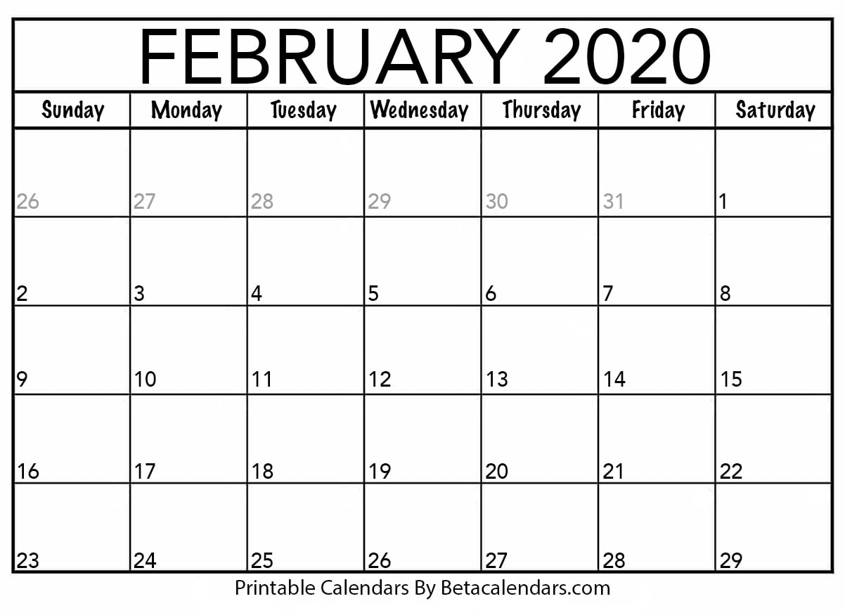 Printable February 2020 Calendar Beta Calendars