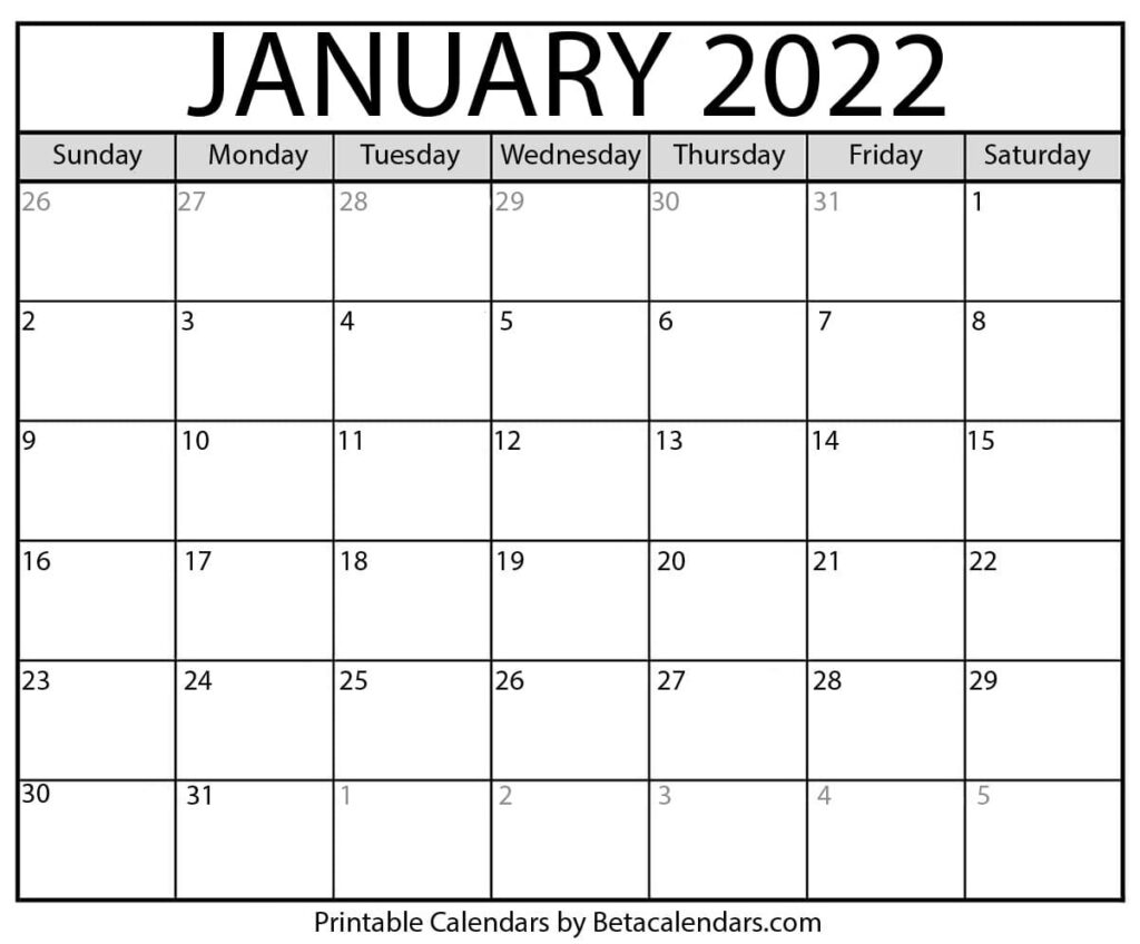 free printable january 2022 calendar