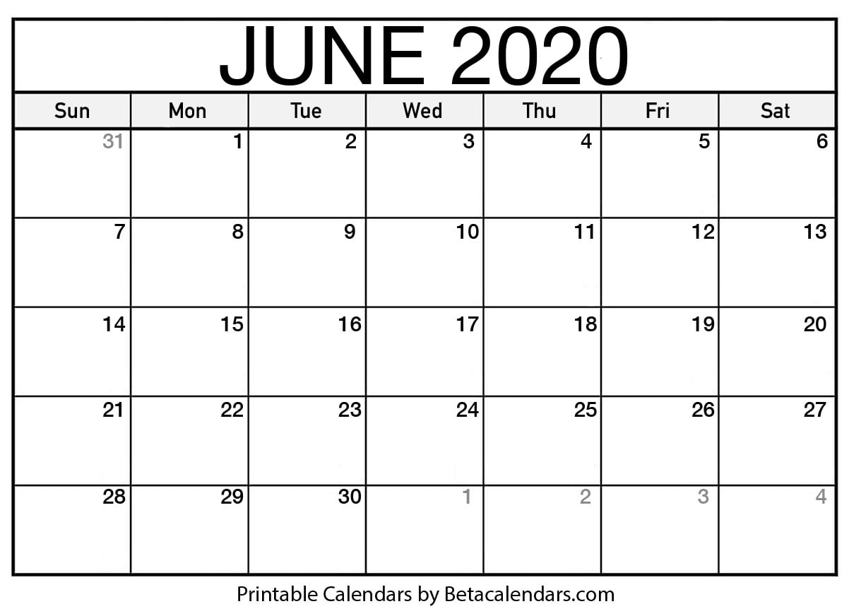 Printable June 2020 Calendar Beta Calendars