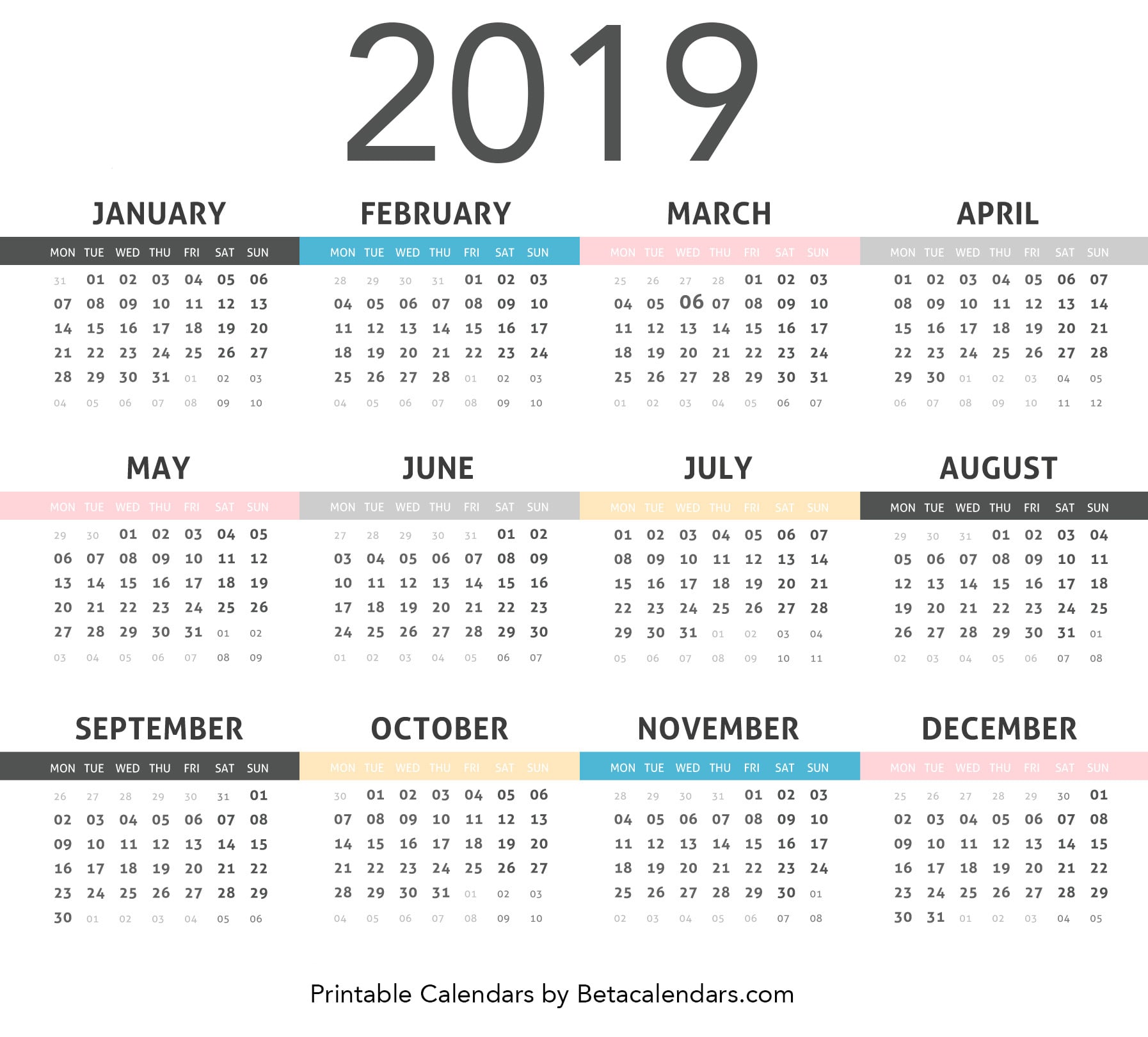 2019 Calendar Free Printable Pdf Templates Calendarpedia - Riset