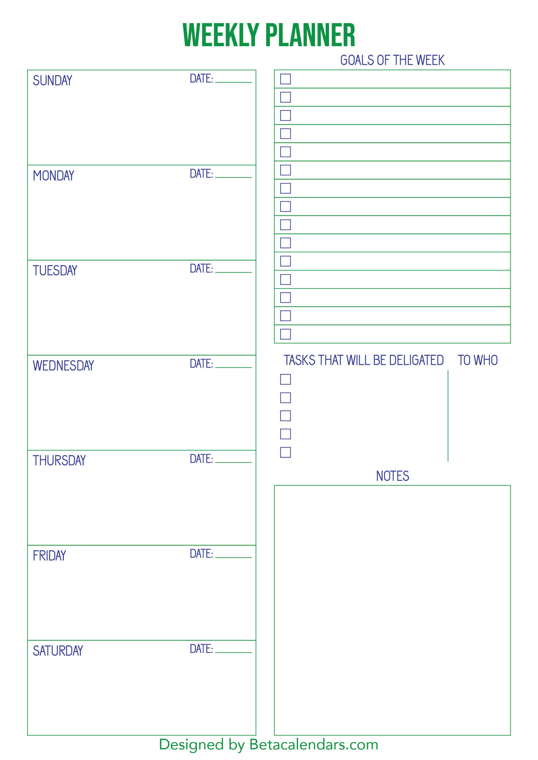 printable weekly calendar monday through friday