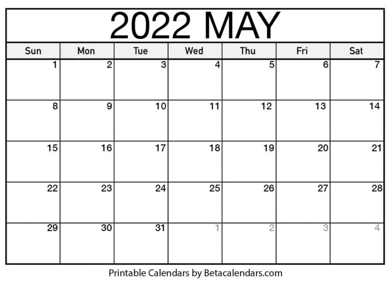 free printable may 2022 calendar