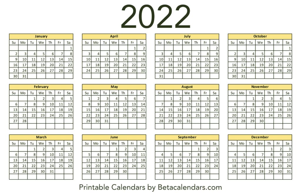 2022 Calendar - Beta Calendars