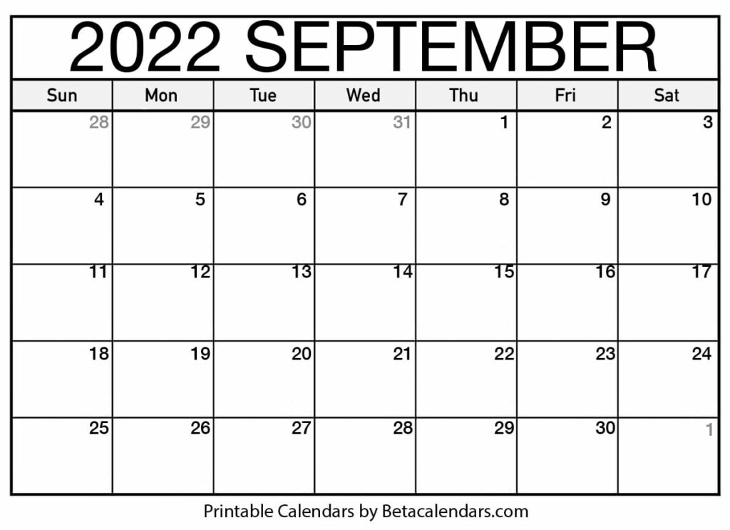 Free Printable September 2022 Calendar