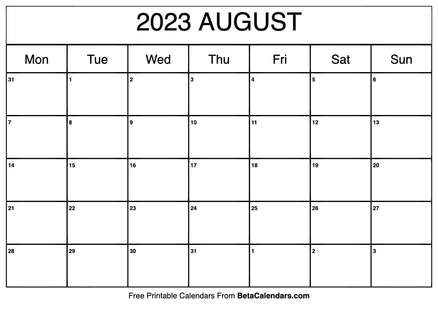 month calendar aug 2022
