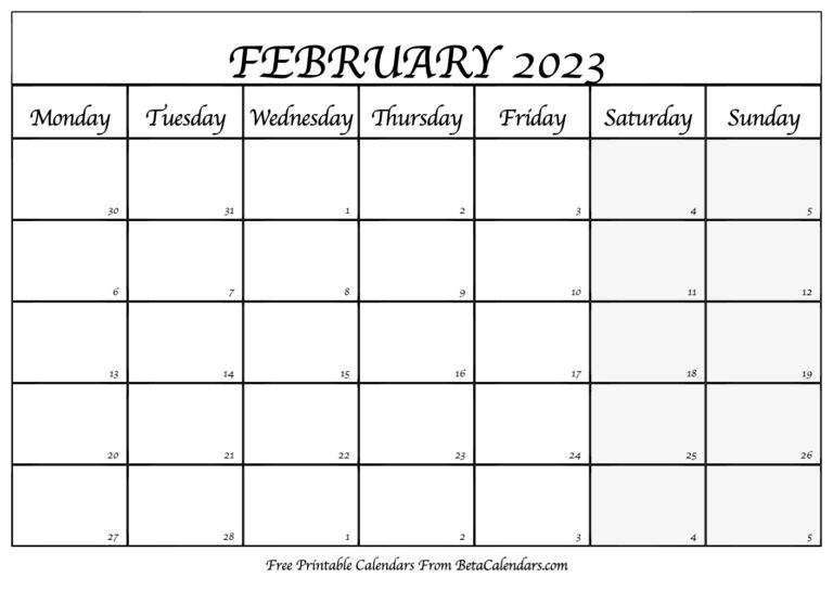 Free Printable February 2023 Calendar