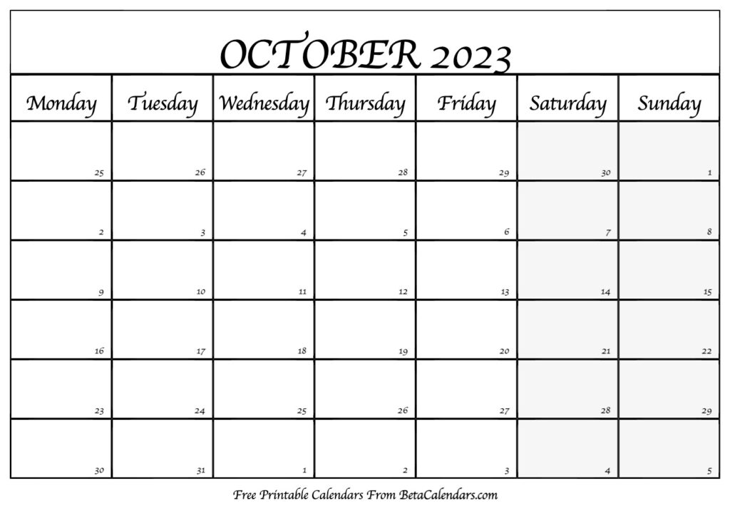 Free Printable October 2023 Calendar