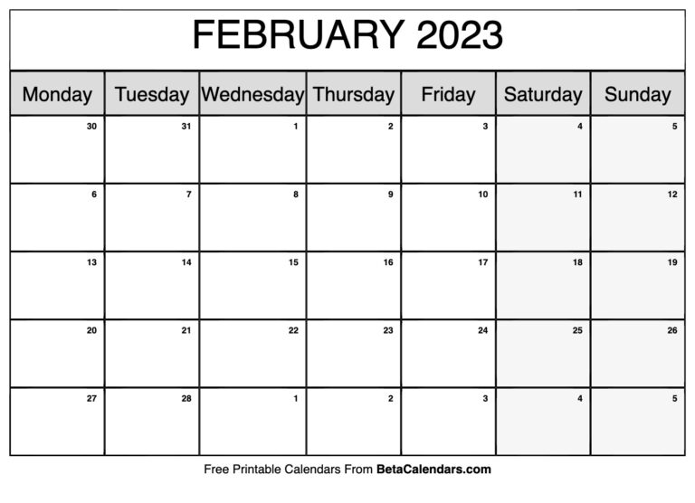 Free Printable February 2023 Calendar