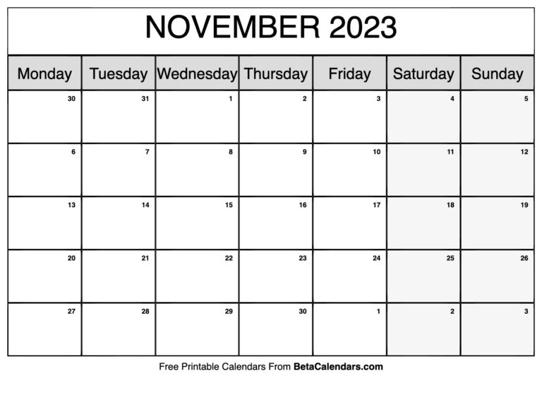 Free Printable November 2023 Calendar