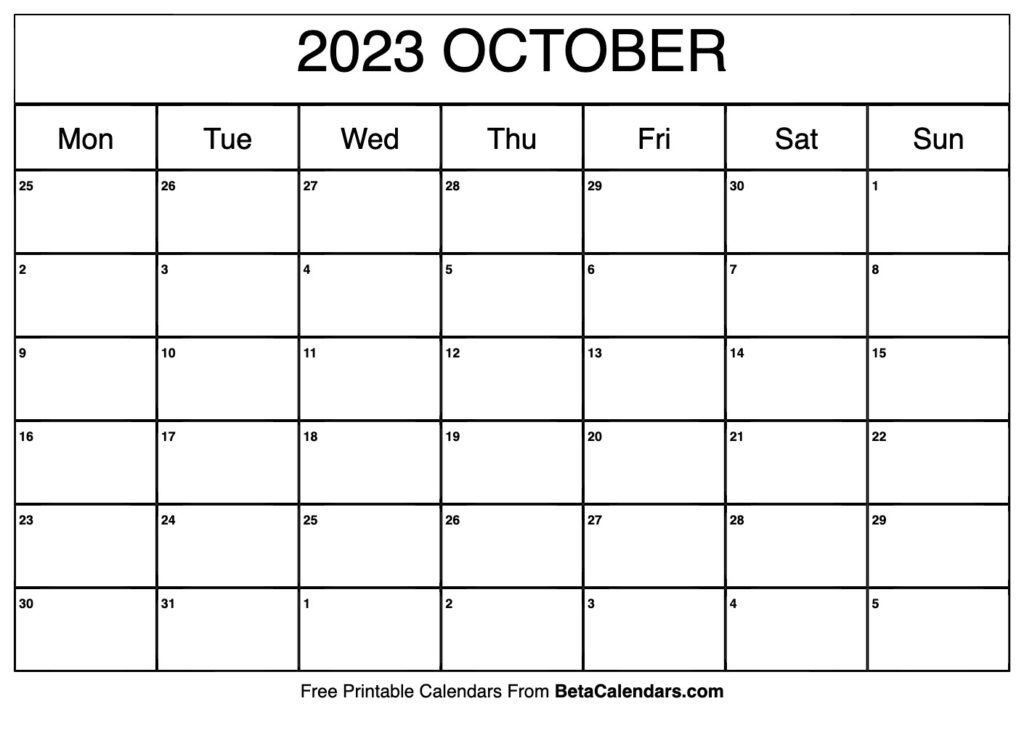 Free Printable October 2023 Calendar