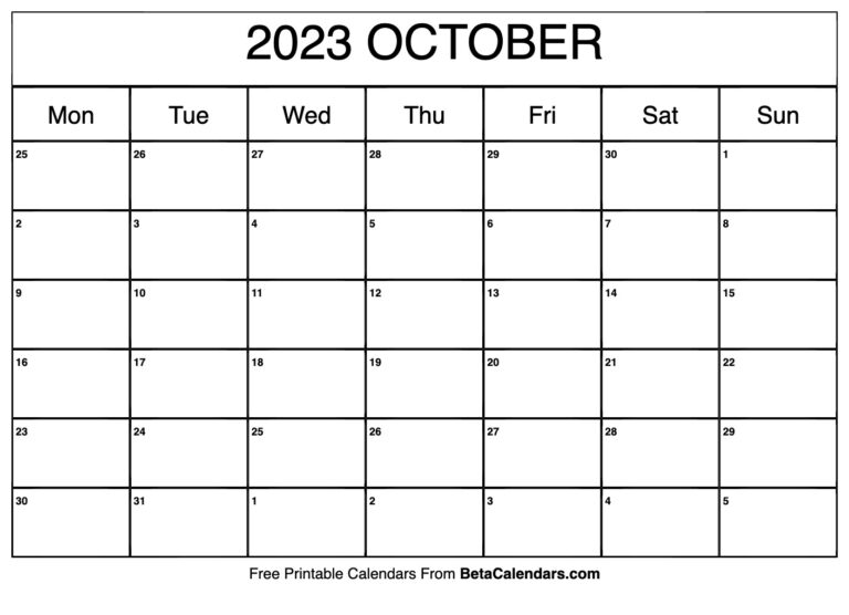 Free Printable October 2023 Calendar