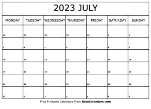 Free Printable July 2023 Calendar