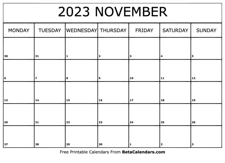 Free Printable November 2023 Calendar