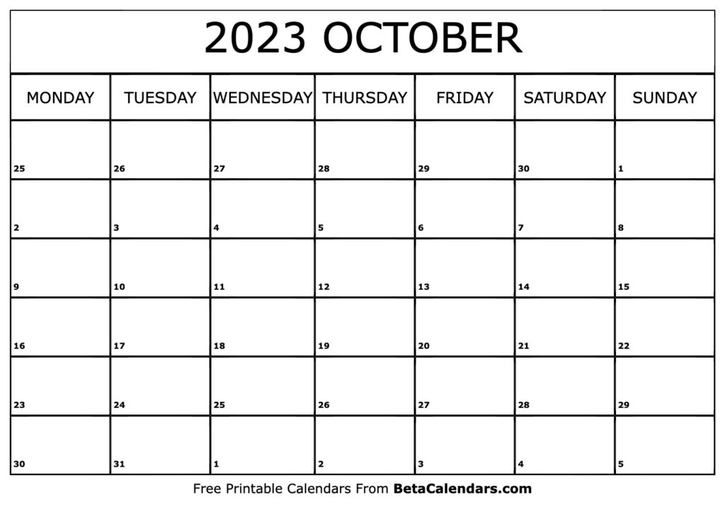 Free Printable October 2023 Calendar