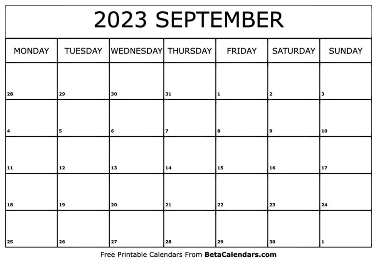 Free Printable September 2023 Calendar