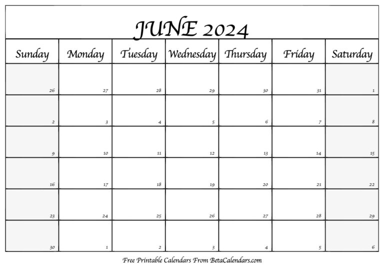 Free Printable June 2024 Calendar