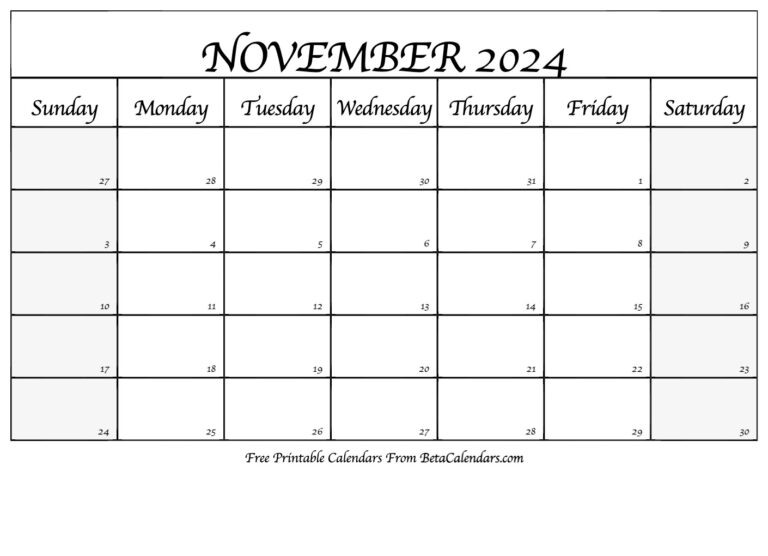 Free Printable November 2024 Calendar