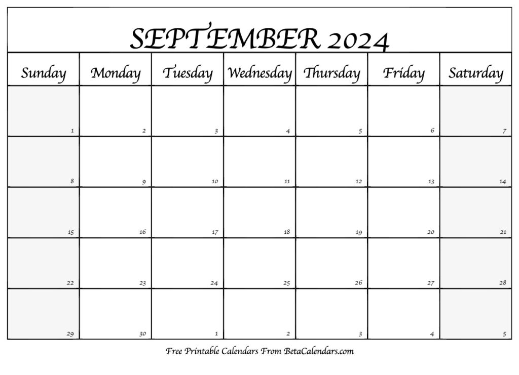 Free Printable September 2024 Calendar