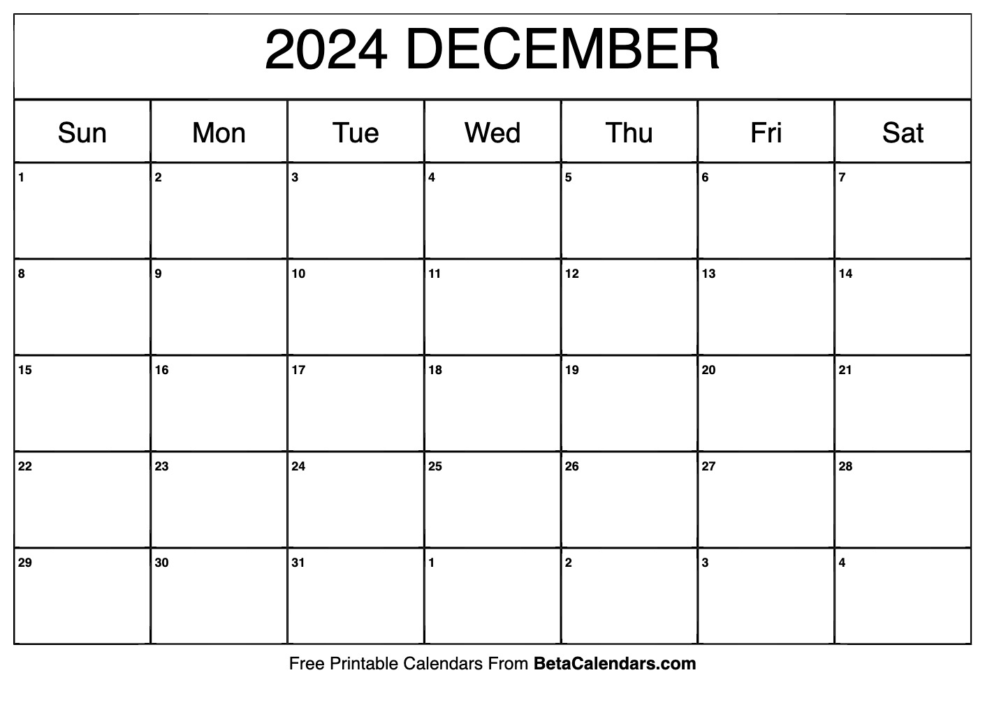 Blank Calendar December 2024 Free Printable teri tallulah