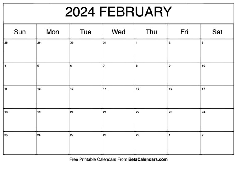 Free Printable February 2024 Calendar