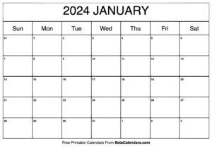 Free Printable January 2024 Calendar