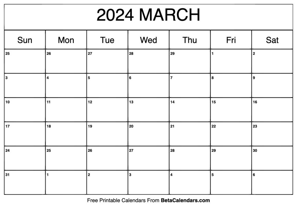 Free Printable March 2024 Calendar