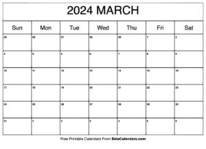 Free Printable March 2024 Calendar