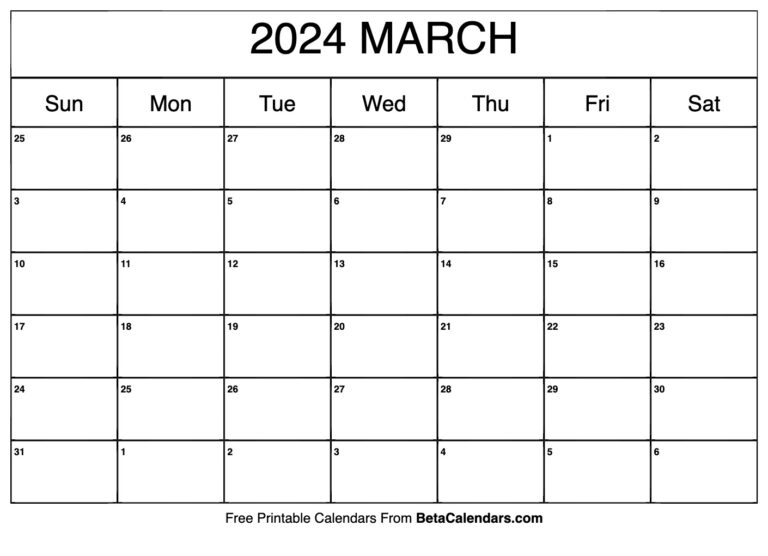 Free Printable March 2024 Calendar
