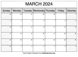 Free Printable March 2024 Calendar