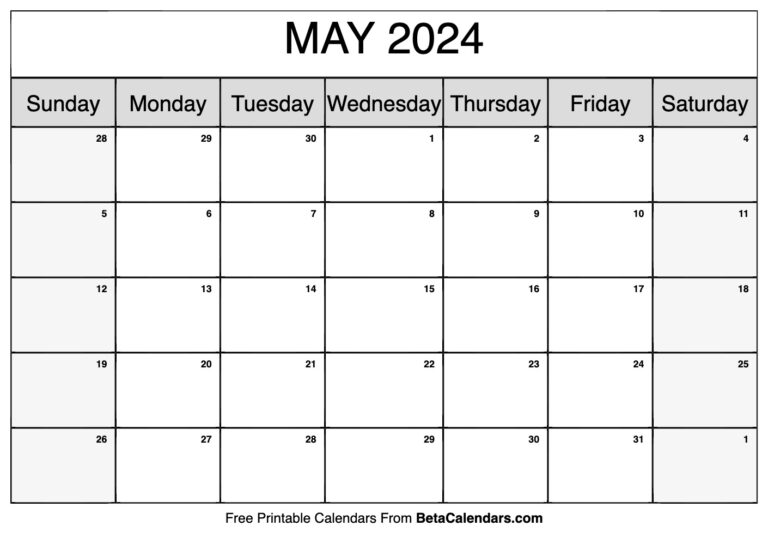 Free Printable May 2024 Calendar