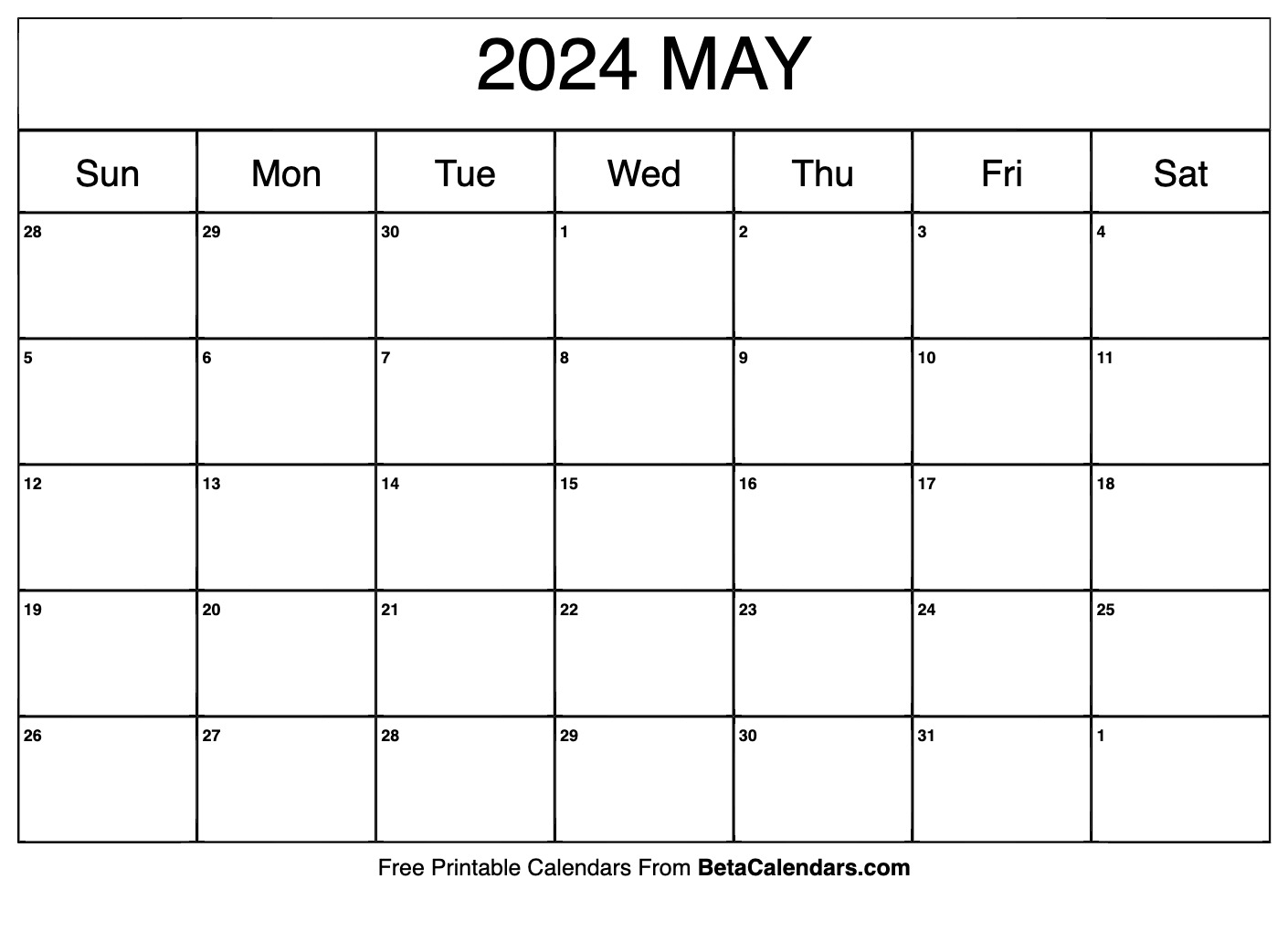 Free Printable May 2024 Calendar