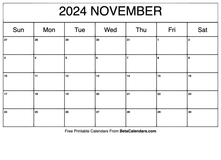 Free Printable November 2024 Calendar