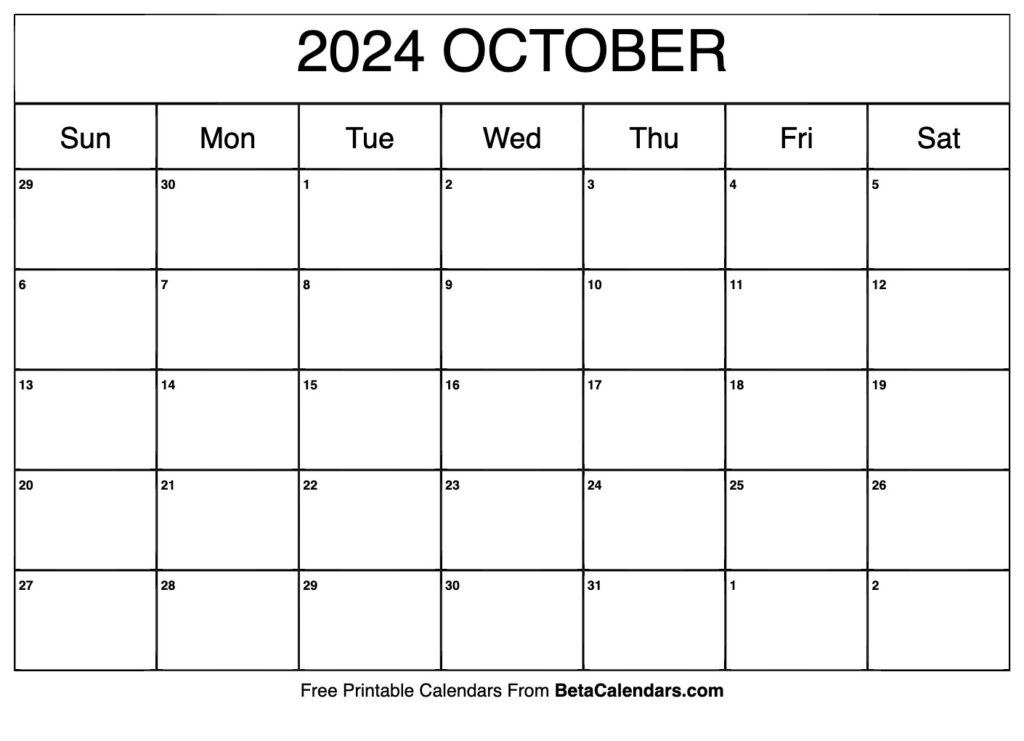 Free Printable October 2024 Calendar