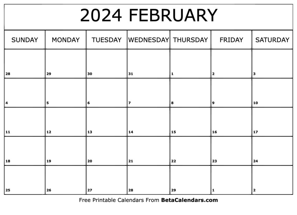 Free Printable February 2024 Calendar