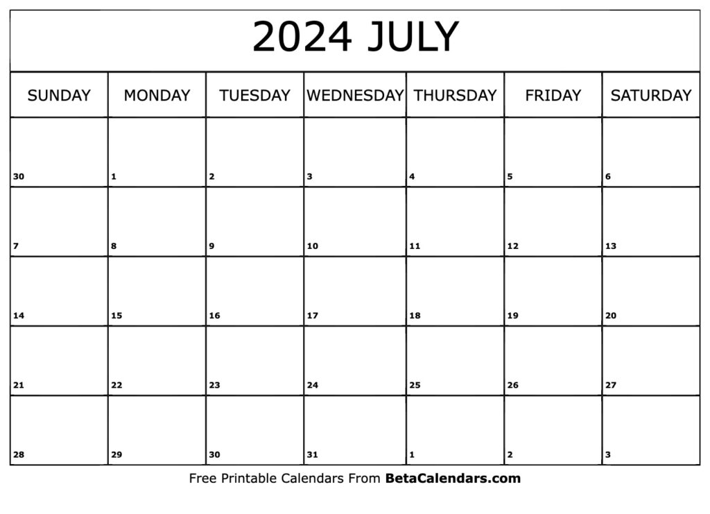 Free Printable July 2024 Calendar