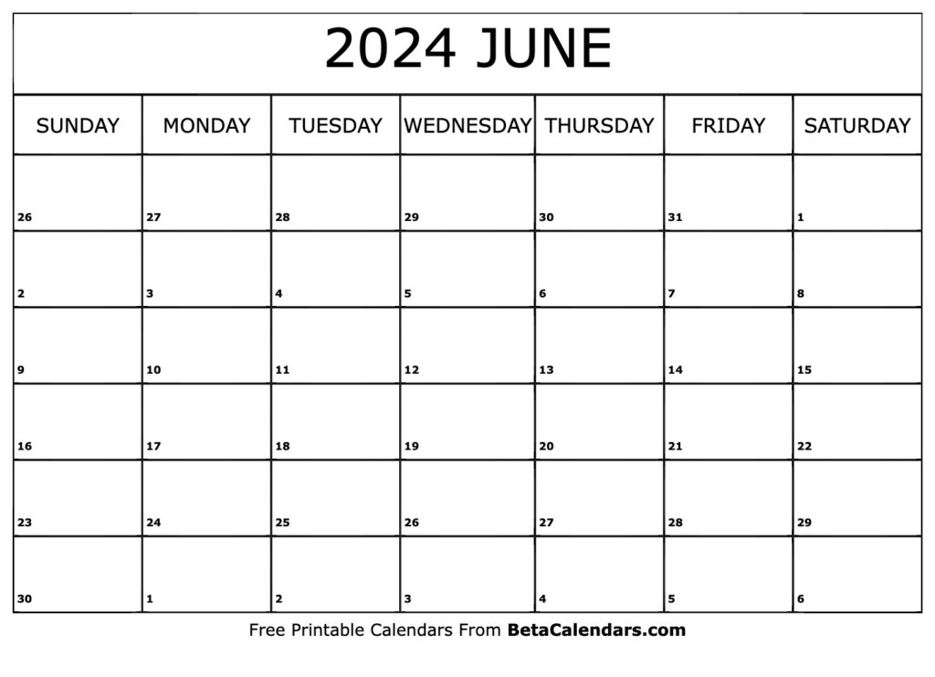 Free Printable June 2024 Calendar