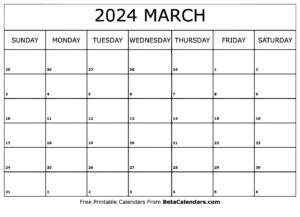 Free Printable March 2024 Calendar