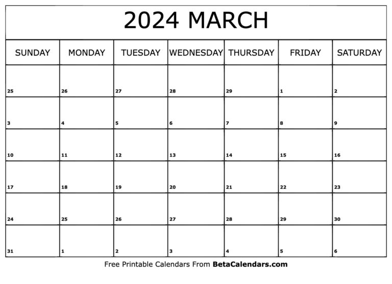 Free Printable March 2024 Calendar