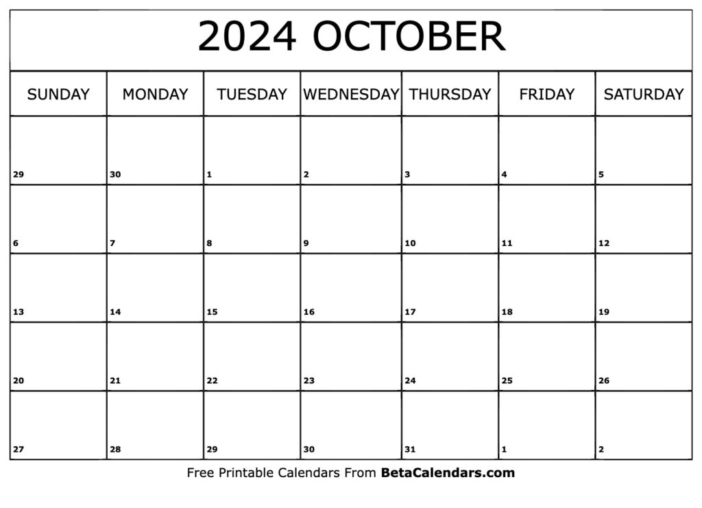 Free Printable October 2024 Calendar