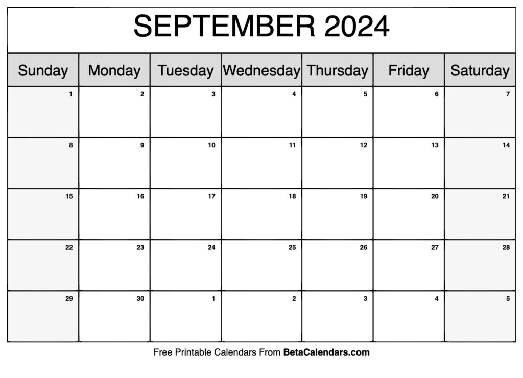 Free Printable September 2024 Calendar