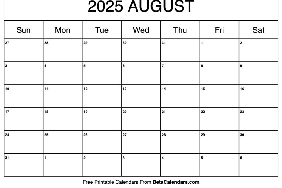 August 2025 Calendar